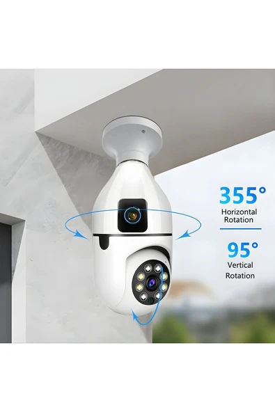 MEGAMUS 4MP ampul kablosuz Wifi kamera çift Lens işık IP 2 yönlü ses otomatik izleme AI insansı algılama ürün görseli 1