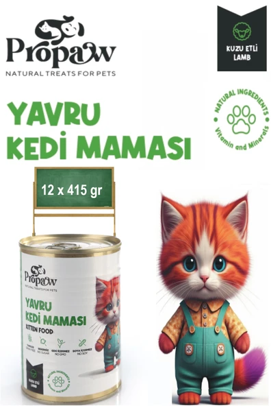 Yavru Kedi Yaş Mama Kuzu Konserve Jöleli Premium Parça Etli Besleyici Tahılsız İçerik 12 x 415 gr ürün görseli 1