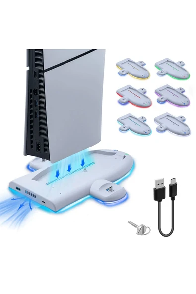 Airstorr Tp5-3528 Beyaz Soğutma Ve Şarj İstasyonu Ps5 Slim Konsol İçin RGB Renkli Atmosfer Işık Halkası ürün görseli 1