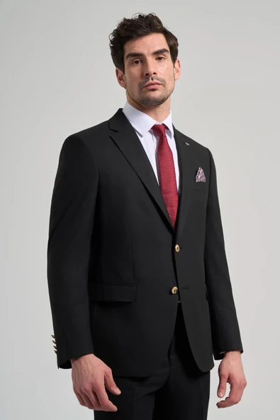 Siyah Düz Bez Ayağı Mono Yaka Tam Astar Esnek 6 Drop Comfort Fit Ceket 1002245902 ürün görseli 1