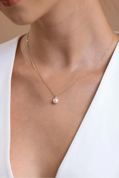 8,5 mm Doğal İnci 0,04 Karat Pırlantalı Kolye ürün görseli 1