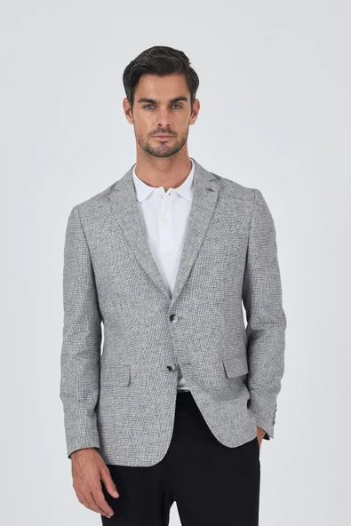 Siyah Desen Bez Ayağı Mono Yaka Yarım Astar Keten Karışımlı 6 Drop Slim Fit Ceket 1002250102 ürün görseli 1