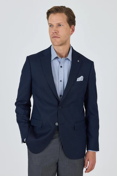Lacivert Mono Yaka Armürlü Tam Astar Esnek 6 Drop Comfort Fit Classic Ceket 1002250153 ürün görseli 1