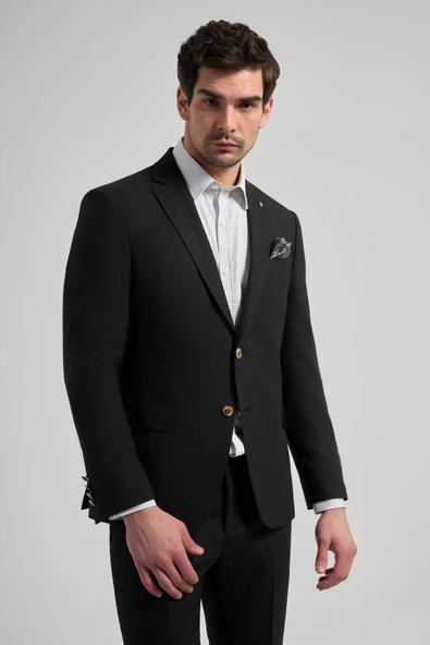 Siyah Bez Ayağı Mono Yaka Tam Astar Esnek 6 Drop Slim Fit Ceket 1002245903 ürün görseli 1