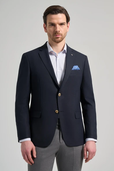 Lacivert Bez Ayağı Mono Yaka Tam Astar Esnek 6 Drop Slim Fit Ceket 1002245903 ürün görseli 1