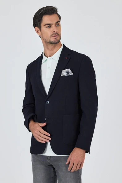 Lacivert Mono Yaka Düz 2 Düğme Casual Esnek Slim Fit Ceket 1002250123 ürün görseli 1