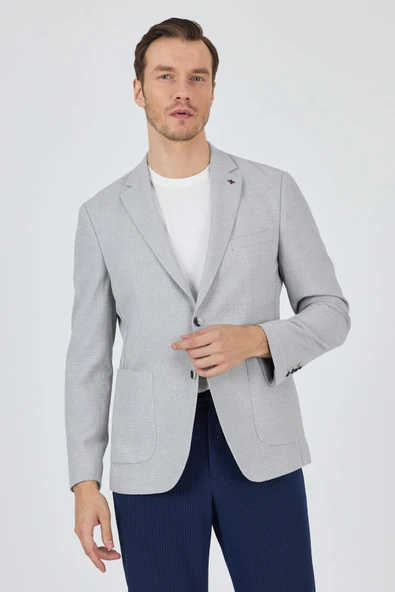 Gri Mono Yaka Düz 2 Düğme Casual Esnek Slim Fit Ceket 1002250123 ürün görseli 1