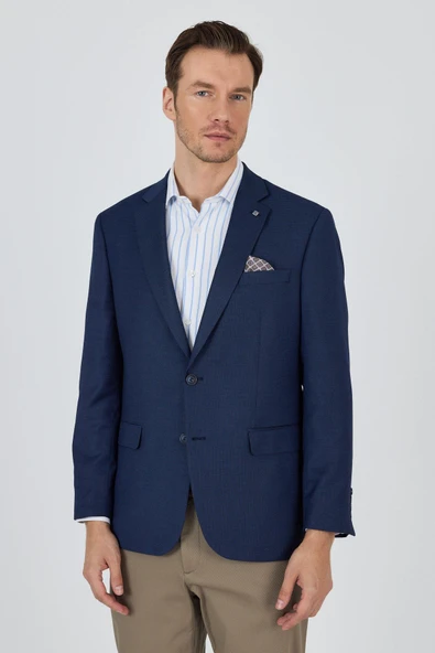 Lacivert Mono Yaka Armürlü Tam Astar Esnek 4 Drop Comfort Fit Classic Ceket 1002250152 ürün görseli 1