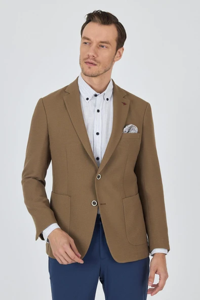 Vizon Mono Yaka Gofreli  Esnek 6 Drop Slim Fit Casual  Ceket 1002250125 ürün görseli 1