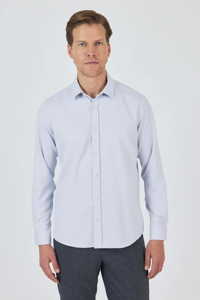 Lacivert Sert Yaka Cepsiz Uzun Kol Slim Fit Pamuklu Gömlek 1004250184 ürün görseli 1