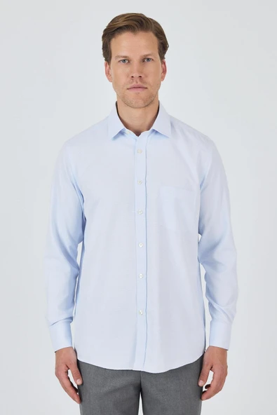 Mavi Kol Desenli Armürlü Sert Yaka cepli Pamuklu Classic Comfort Fit Gömlek 1004250183 ürün görseli 1