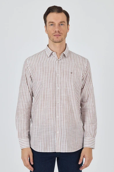 Kahverengi Kısalabilir kol Cepsiz Pamuk Casual Comfort Fit Gömlek 1004250128 ürün görseli 1