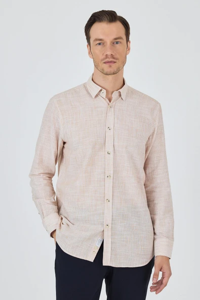 Turuncu Uzun Kol Cepsiz Pamuk Casual Comfort Fit Gömlek 1004250127 ürün görseli 1