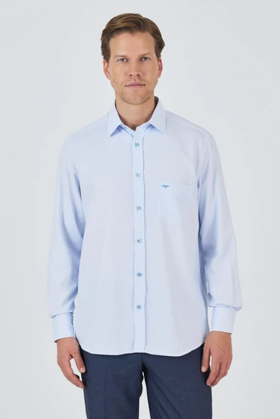 Mavi Kol Desenli Armürlü Sert Yaka cepli Pamuklu Classic Comfort Fit Gömlek 1004250174 ürün görseli 1