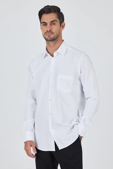 Beyaz Sert Yaka Düz Classic Comfort Fit Gömlek 1004250901 ürün görseli 1