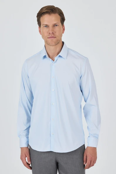 Beyaz Sert Yaka Cepsiz Gabardin Uzun Kol Slim Fit Esnek Gömlek 1004250229 ürün görseli 1