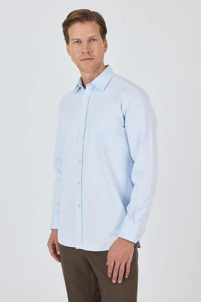 Mavi Kol Düz Bez Ayağı Sert Yaka cepli Pamuklu Classic Comfort Fit Gömlek 1004250210 ürün görseli 1