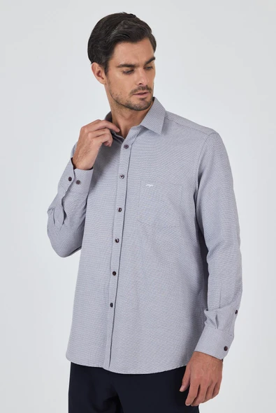 Bordo Sert Yaka Kendinden Desenli Classic Pamuklu Comfort Fit Gömlek 1004250219 ürün görseli 1