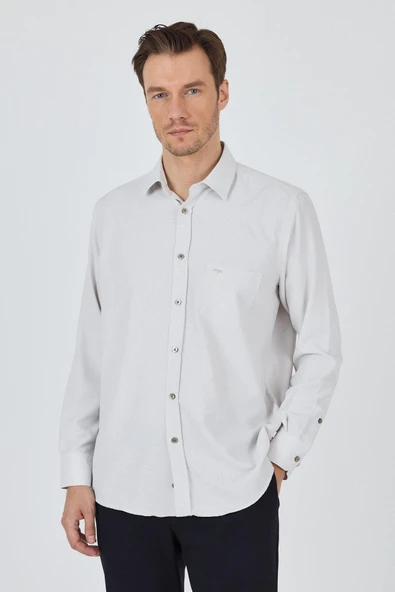 Bej Kol Desenli Armürlü Sert Yaka cepli Pamuklu Classic Comfort Fit Gömlek 1004250174 ürün görseli 1