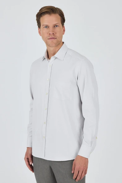 Bej Kol Desenli Armürlü Sert Yaka cepli Pamuklu Classic Comfort Fit Gömlek 1004250183 ürün görseli 1