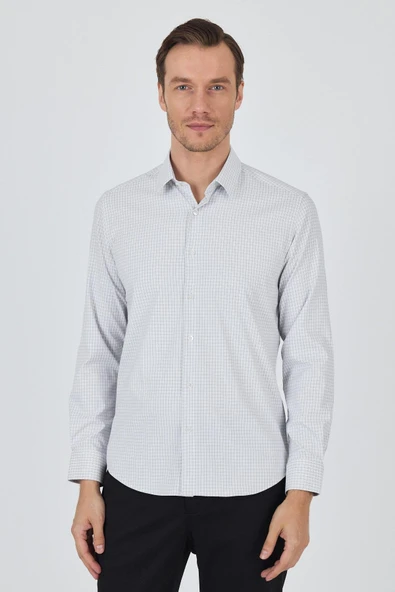 Beyaz Sert Yaka Cepsiz Gabardin Uzun Kol Slim Fit Esnek Gömlek 1004250232 ürün görseli 1