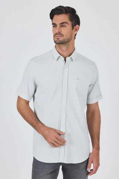 Yeşil Biritli Yaka Düz Casual Pamuklu Comfort Fit Gömlek 1004250221 ürün görseli 1