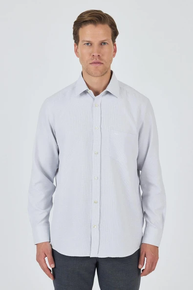 Gri Kol Desenli Armürlü Sert Yaka cepli Pamuklu Classic Comfort Fit Gömlek 1004250174 ürün görseli 1