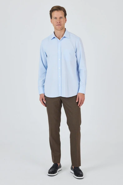 Mavi Kol Desenli Armürlü Sert Yaka cepli Pamuklu Classic Comfort Fit Gömlek 1004250178 ürün görseli 1