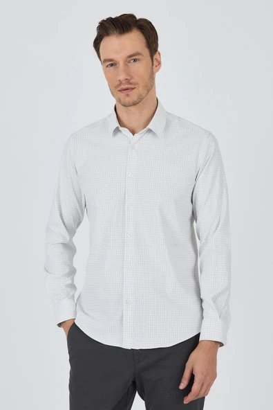 Beyaz Sert Yaka Cepsiz Gabardin Uzun Kol Slim Fit Esnek Gömlek 1004250232 ürün görseli 1