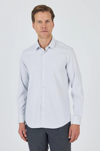 Beyaz Sert Yaka Cepsiz Gabardin Uzun Kol Slim Fit Esnek Gömlek 1004250231 ürün görseli 1