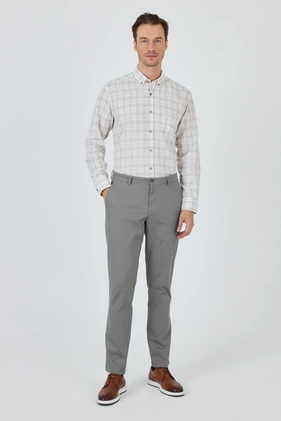 Füme Gabardin Yan Cep Düz Paça Comfort Fit Pamuklu Casual Chino Pantolon 1003250121 ürün görseli 1