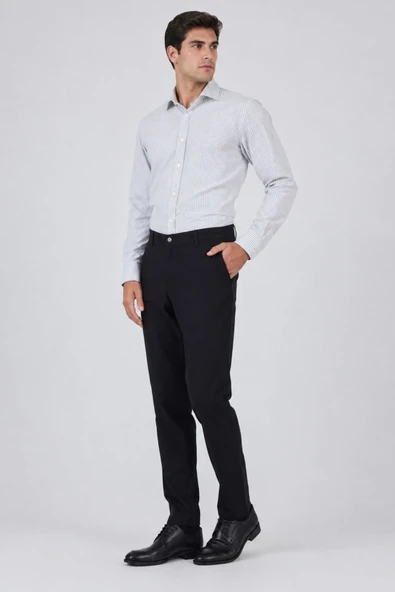 Siyah Gabardin Yan Cep Düz Paça Comfort Fit Pamuklu Casual Chino Pantolon 1003250121 ürün görseli 1