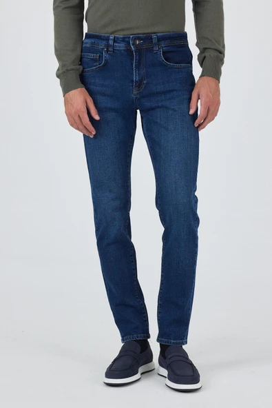 Lacivert Gabardin 5 Cep Düz Paça Casual Slim Fit Pamuklu Denim Pantolon 1023250150 ürün görseli 1