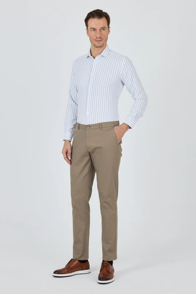 Vizon Gabardin Yan Cep Düz Paça Comfort Fit Pamuklu Casual Chino Pantolon 1003250121 ürün görseli 1