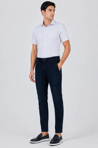 Lacivert Gabardin 5 Cep Düz Paça Casual Slim Fit Pamuklu Denim Pantolon 1023250150 ürün görseli 1