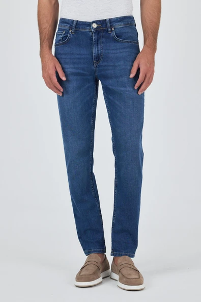 Lacivert Gabardin 5 Cep Düz Paça Casual Slim Fit Pamuklu Denim Pantolon 1023250156 ürün görseli 1