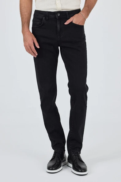 Siyah Gabardin 5 Cep Düz Paça Casual Slim Fit Pamuklu Denim Pantolon 1023250151 ürün görseli 1