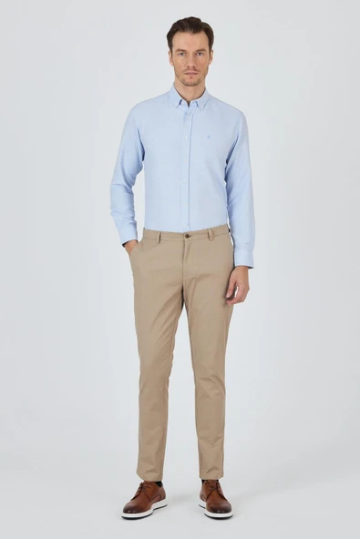 Bej Armürlü Yan Cep Düz Paça Slim Fit Pamuklu Casual Chino Pantolon 1003250120 ürün görseli 1