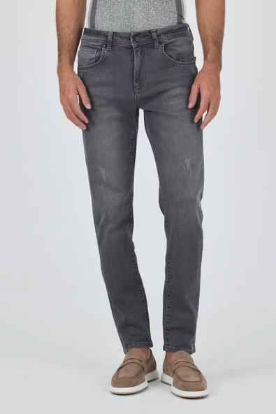 Gri Gabardin 5 Cep Düz Paça Casual Slim Fit Pamuklu Denim Pantolon 1023250150 ürün görseli 1