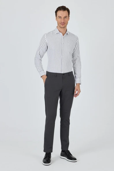 Füme Desenli Armürlü Yan Cep Düz Paça Comfort Fit Pamuklu Casual Chino Pantolon 1003250122 ürün görseli 1