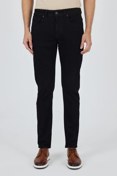 Siyah Gabardin 5 Cep Düz Paça Casual Slim Fit Pamuklu Denim Pantolon 1023250152 ürün görseli 1