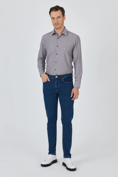 Lacivert Gabardin 5 Cep Düz Paça Casual Slim Fit Pamuklu Denim Pantolon 1023250155 ürün görseli 1