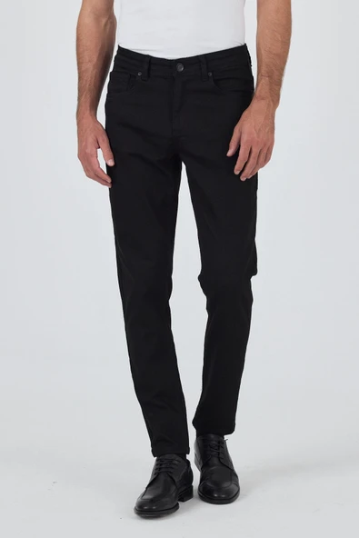 Siyah Gabardin 5 Cep Düz Paça Casual Slim Fit Pamuklu Denim Pantolon ürün görseli 1