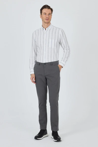 Füme Desenli Armürlü Yan Cep Düz Paça Comfort Fit Pamuklu Casual Chino Pantolon 1003250122 ürün görseli 1