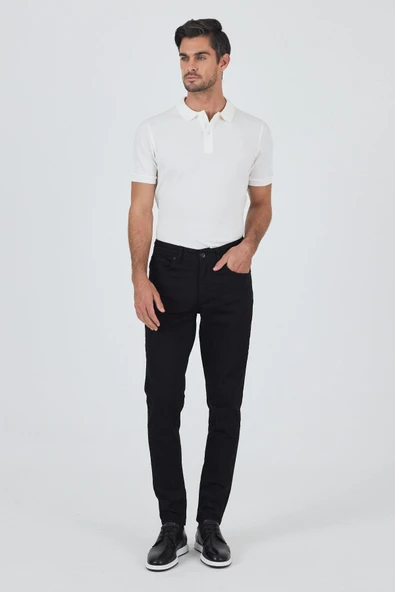 Siyah Gabardin 5 Cep Düz Paça Casual Slim Fit Pamuklu Denim Pantolon 1023250158 ürün görseli 1