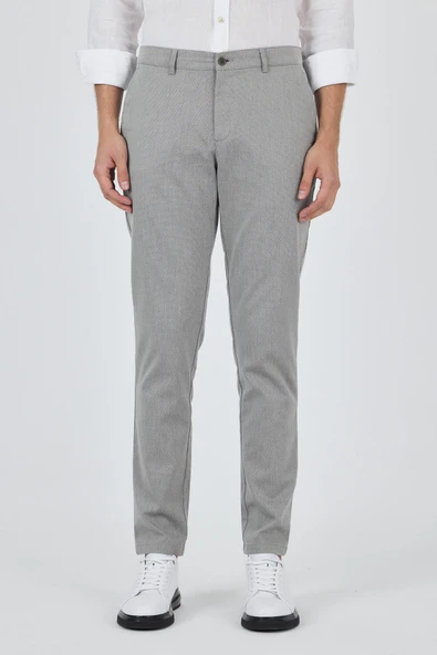 Gri Desenli Armürlü Yan Cep Düz Paça Comfort Fit Pamuklu Casual Chino Pantolon 1003250122 ürün görseli 1