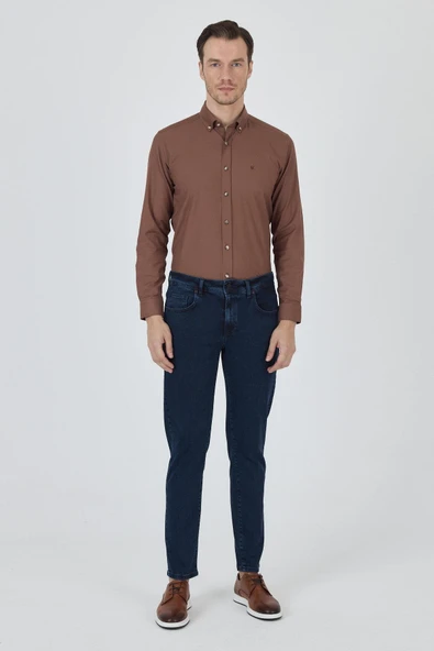 Lacivert Gabardin 5 Cep Düz Paça Casual Slim Fit Pamuklu Denim Pantolon 1023250151 ürün görseli 1