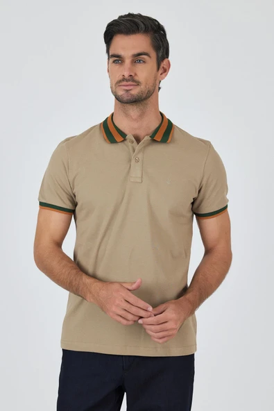 Bej Kısa Kol Düz Pike Polo Yaka Cepsiz Pamuk Casual Slim Fit Tişört 1011250103 ürün görseli 1