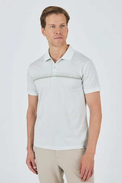 Yeşil Kısa Kol Baskılı Pike Polo Yaka Cepsiz Slim Fit Tişört 1011250168 ürün görseli 1