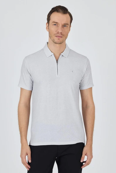 Gri Polo Yaka Kısa Kol Cepsiz Slim Fit Classic Tişört 1011250176 ürün görseli 1